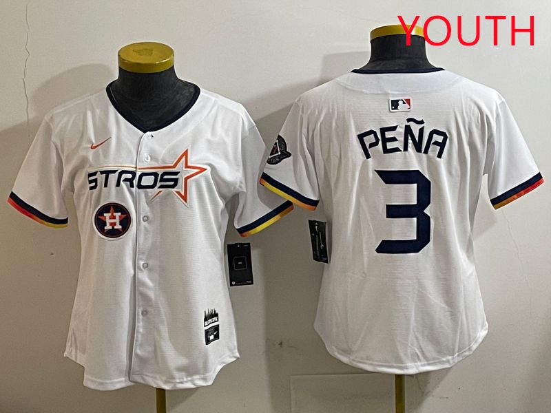 Youth Houston Astros #3 Pena White three generations Joint Name Nike 2025 MLB Jersey style 11